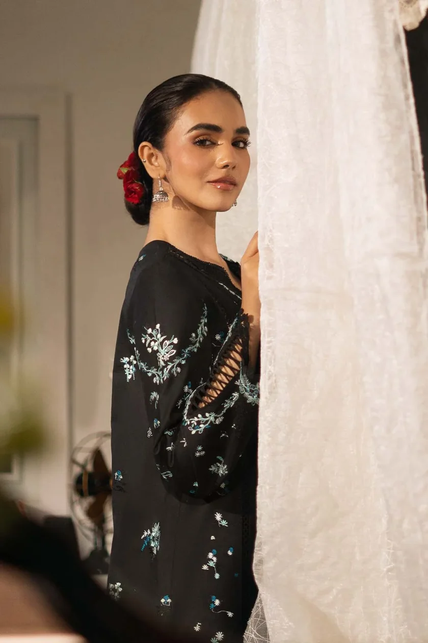 Unstitched 3 Piece Embroidered Luxury Lawn Dress Mahzadi Sajni Zarposh - Image 3