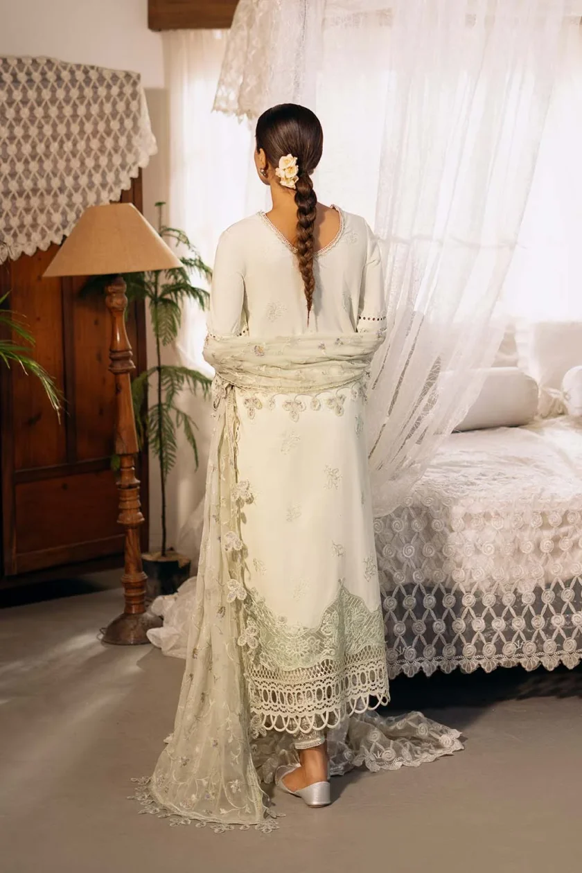 Unstitched 3 Piece Embroidered Luxury Lawn Dress Zarina Sajni Zarposh - Image 4