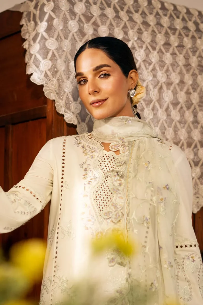 Unstitched 3 Piece Embroidered Luxury Lawn Dress Zarina Sajni Zarposh - Image 2