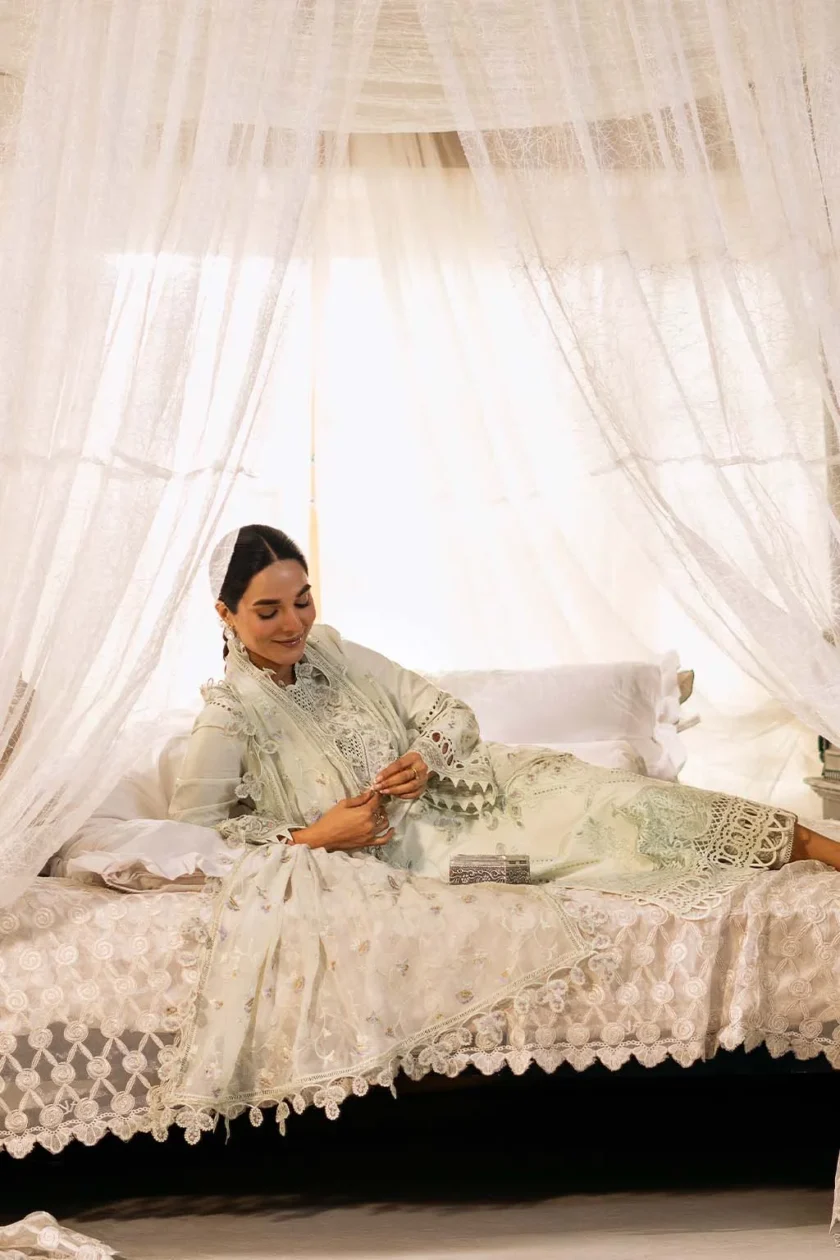 Unstitched 3 Piece Embroidered Luxury Lawn Dress Zarina Sajni Zarposh - Image 3