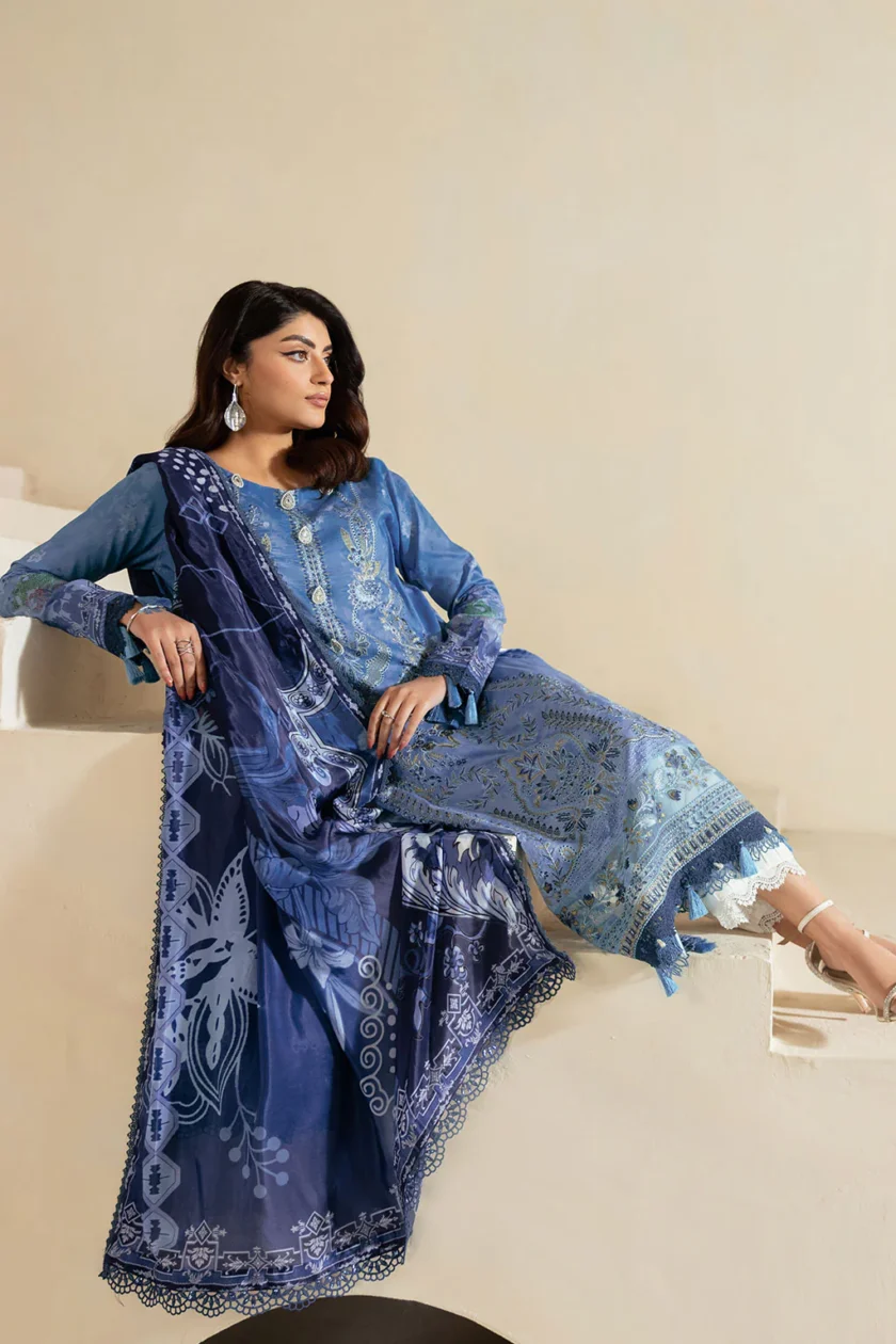 Unstitched 3Pc Printed Embroidered Lawn Dress Mashaal by Ramsha 1302 - Image 3