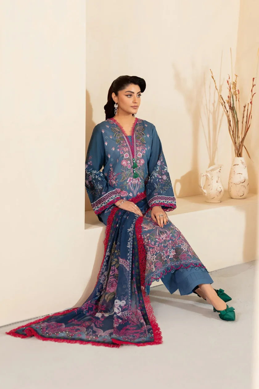 Unstitched 3Pc Printed Embroidered Lawn Dress Mashaal by Ramsha 1305 - Image 4