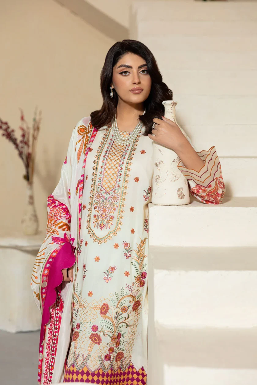 Unstitched 3Pc Printed Embroidered Lawn Dress Mashaal by Ramsha 1308 - Image 2
