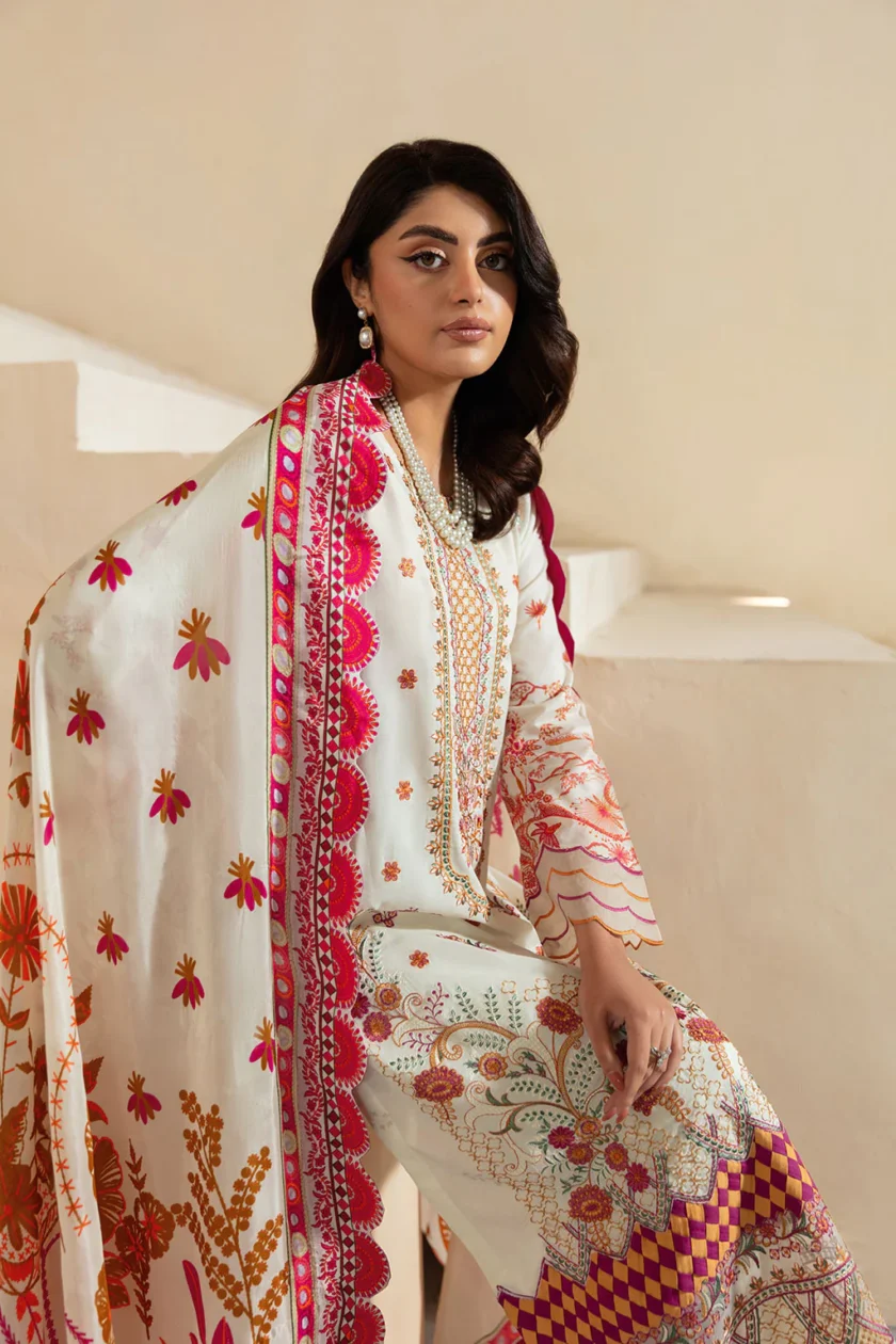 Unstitched 3Pc Printed Embroidered Lawn Dress Mashaal by Ramsha 1308 - Image 5
