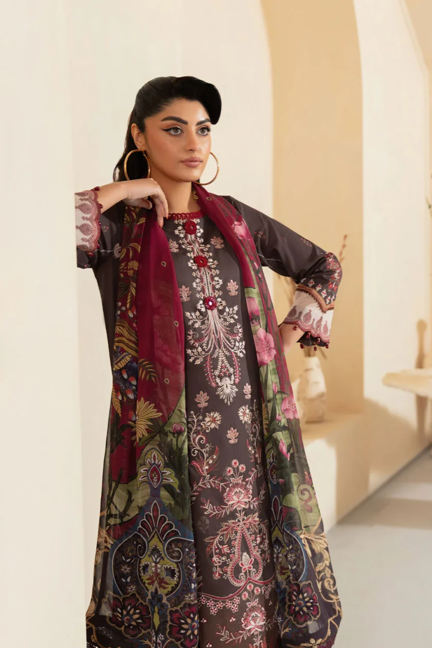 Unstitched 3Pc Printed Embroidered Lawn Dress Mashaal by Ramsha 1309 - Image 4