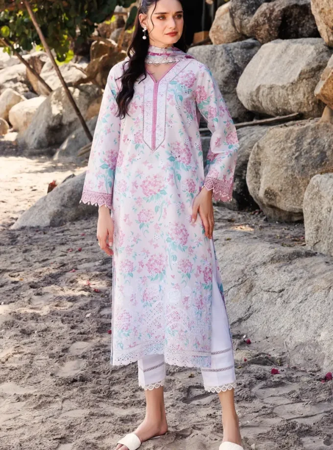 Unstitched 3Pc Embroidered Lawn Dress Blossom Mist Farasha Aurea