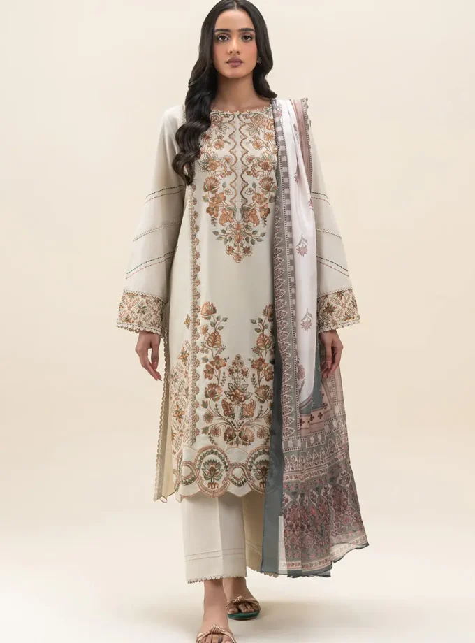 Unstitched 3Pc Embroidered Lawn Dress Orngate Gem by BeechTree