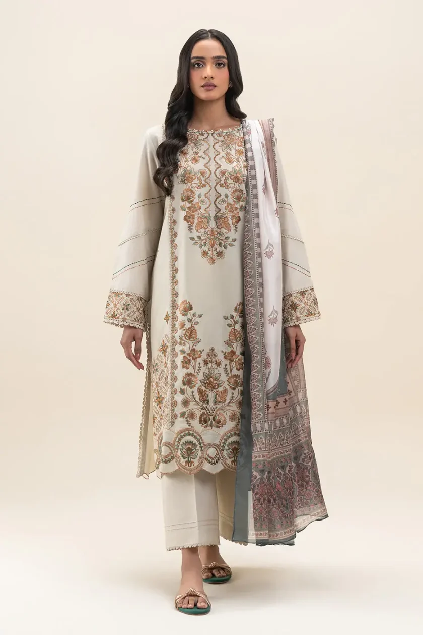 Unstitched 3Pc Embroidered Lawn Dress Orngate Gem by BeechTree