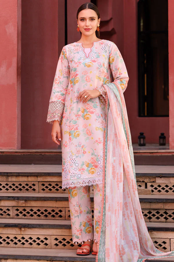 Unstitched 3Pc Embroidered Lawn Dress Peach Glow Farasha Aurea