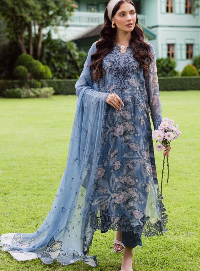 Unstitched 4Pc Embroidered Chiffon Dress Nureh Ballerina Formals NU2 - 184