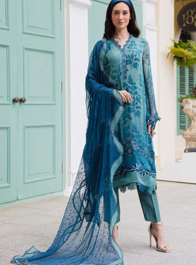 Unstitched 4Pc Embroidered Chiffon Dress Nureh Ballerina Formals NU2 - 186
