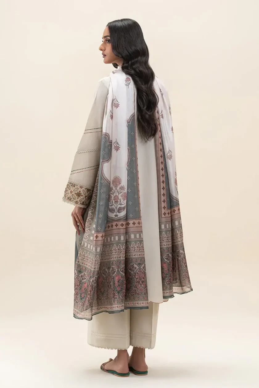 Unstitched 3Pc Embroidered Lawn Dress Orngate Gem by BeechTree - Image 4