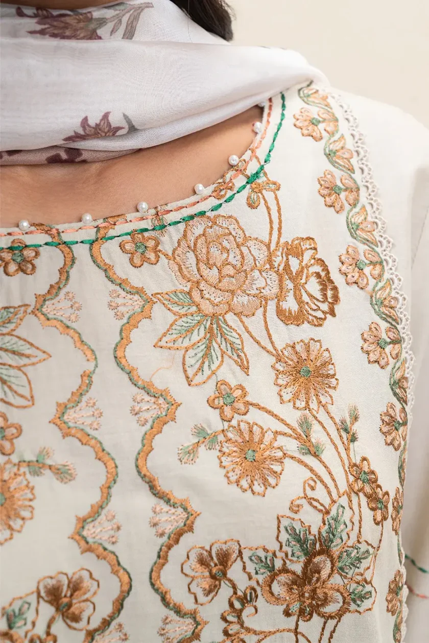 Unstitched 3Pc Embroidered Lawn Dress Orngate Gem by BeechTree - Image 5