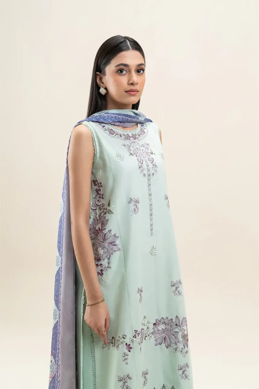 Unstitched 3Pc Embroidered Lawn Dress Mint Glint by BeechTree - Image 2