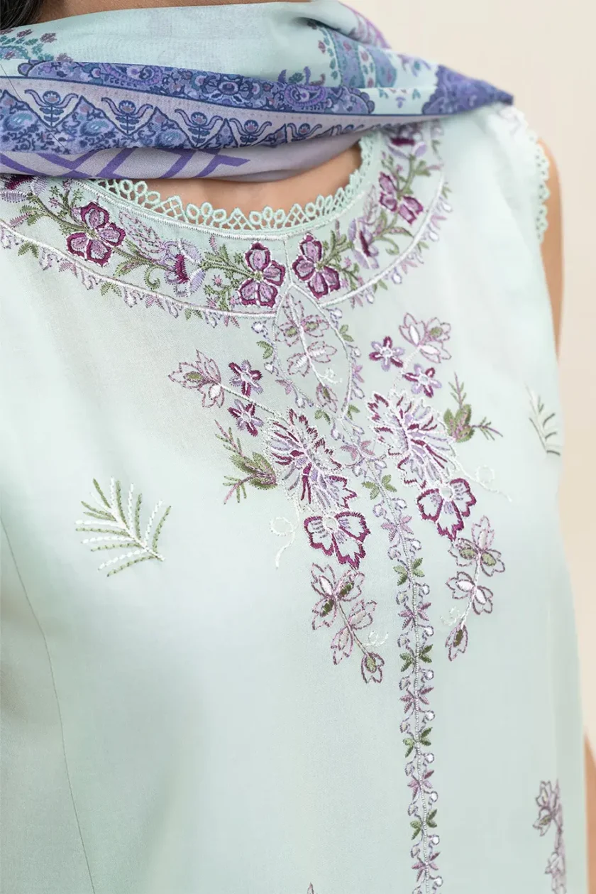Unstitched 3Pc Embroidered Lawn Dress Mint Glint by BeechTree - Image 3