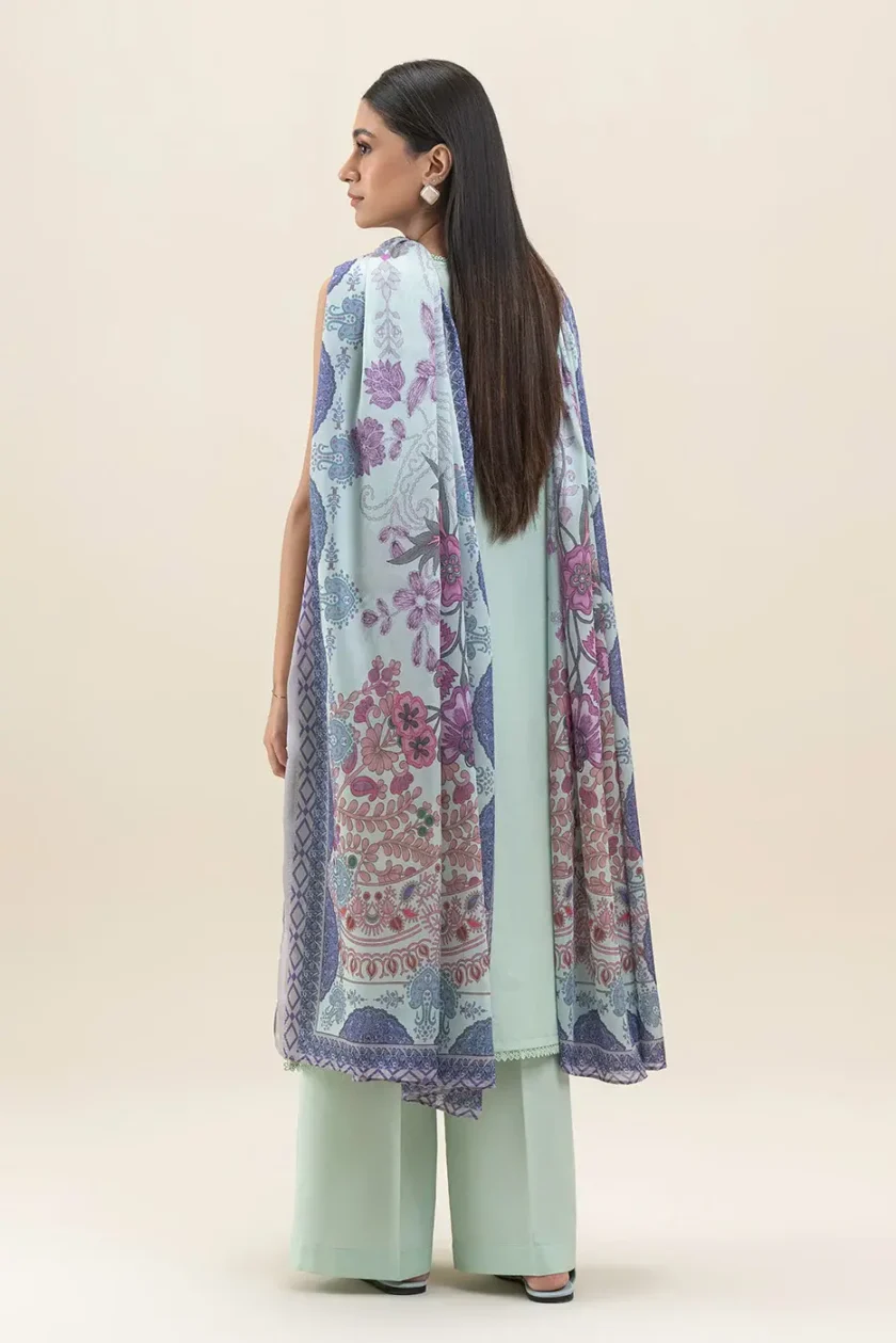 Unstitched 3Pc Embroidered Lawn Dress Mint Glint by BeechTree - Image 4