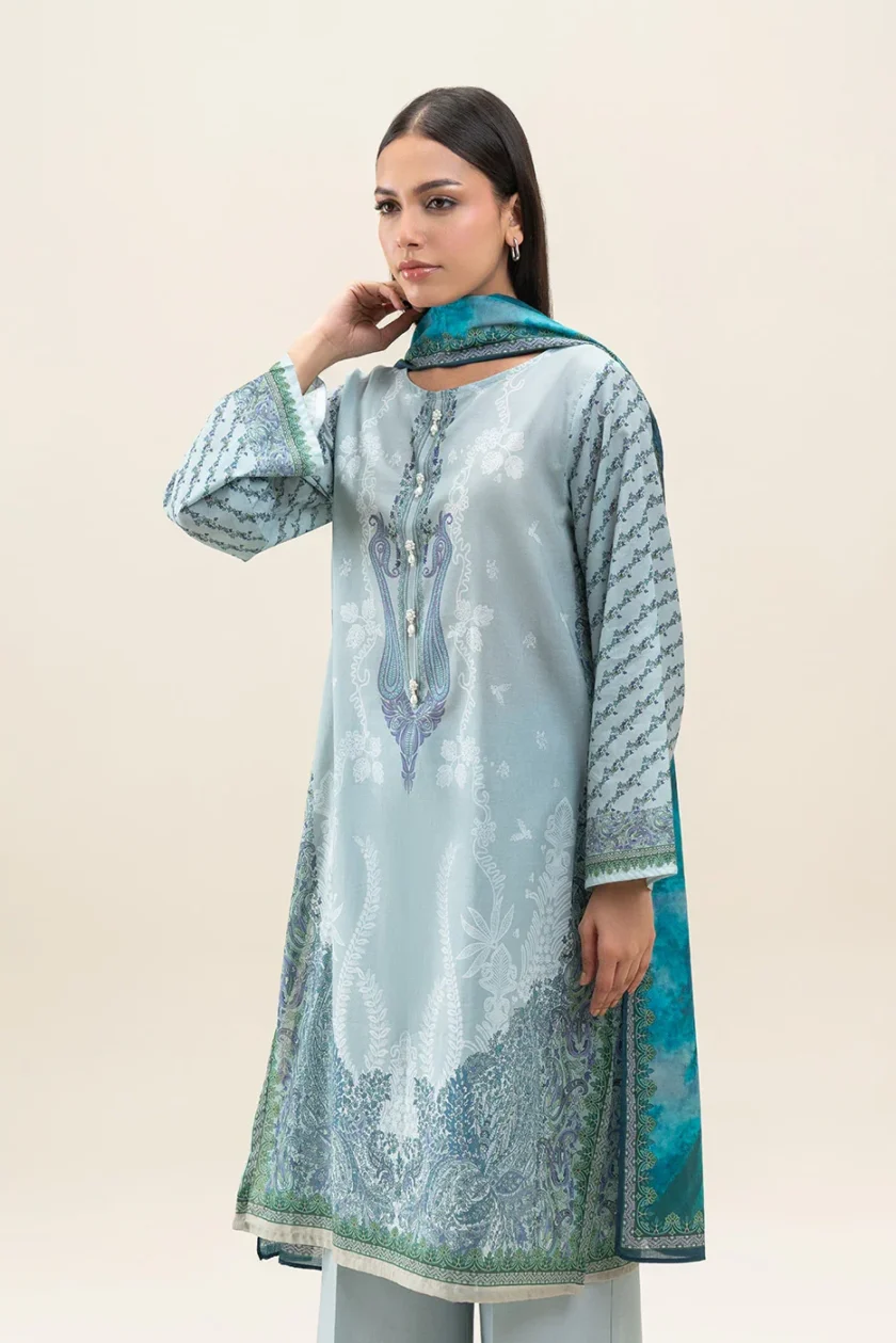 Unstitched 3Pc Embroidered Lawn Dress Pistachio Haze by BeechTree - Image 2