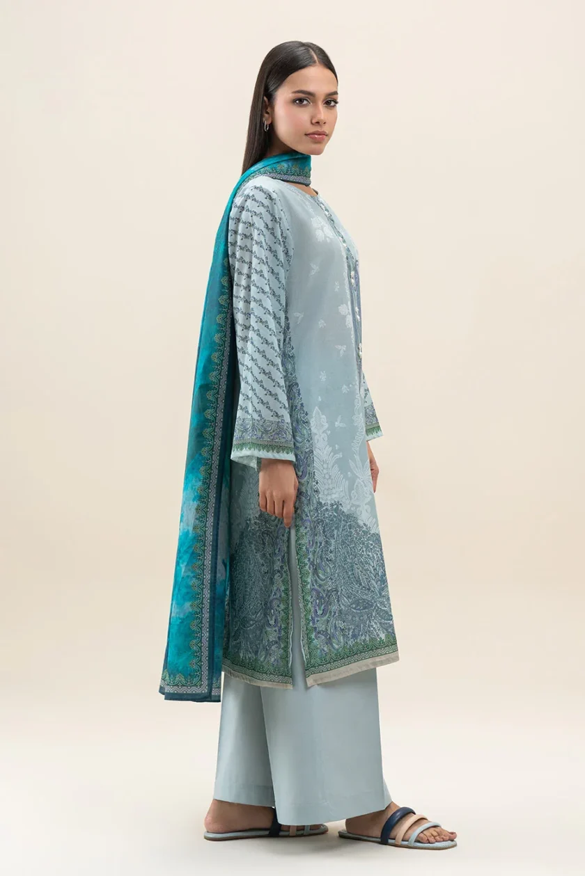 Unstitched 3Pc Embroidered Lawn Dress Pistachio Haze by BeechTree - Image 3