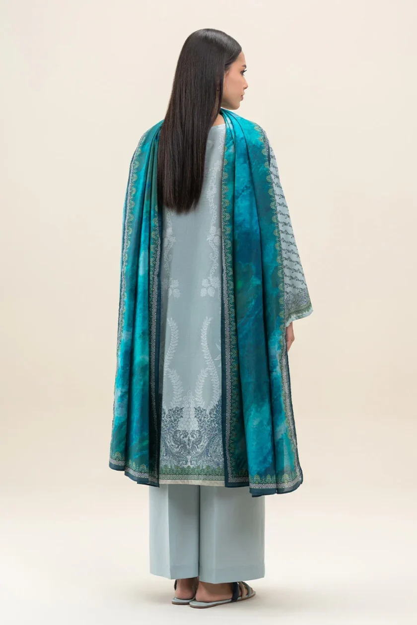 Unstitched 3Pc Embroidered Lawn Dress Pistachio Haze by BeechTree - Image 4