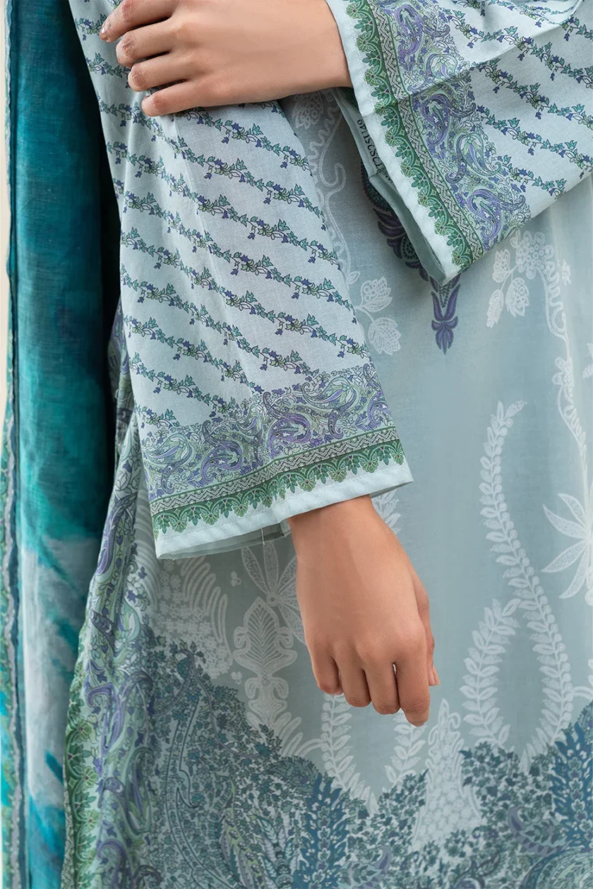 Unstitched 3Pc Embroidered Lawn Dress Pistachio Haze by BeechTree - Image 6