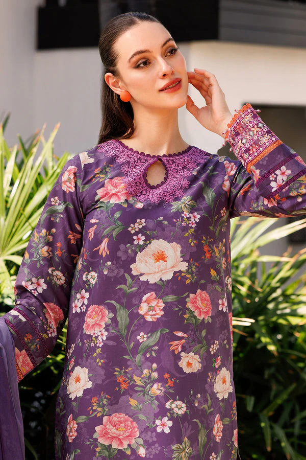 Unstitched 3Pc Embroidered Lawn Dress Majestic Purple Farasha Aurea - Image 4