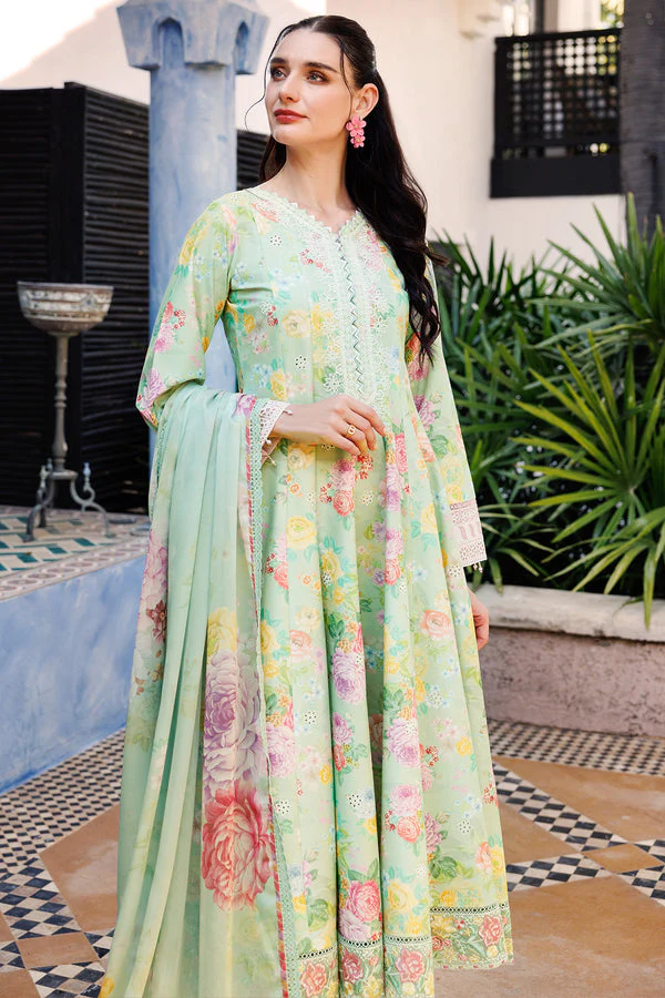 Unstitched 3Pc Embroidered Lawn Dress Mint Dew Farasha Aurea - Image 3