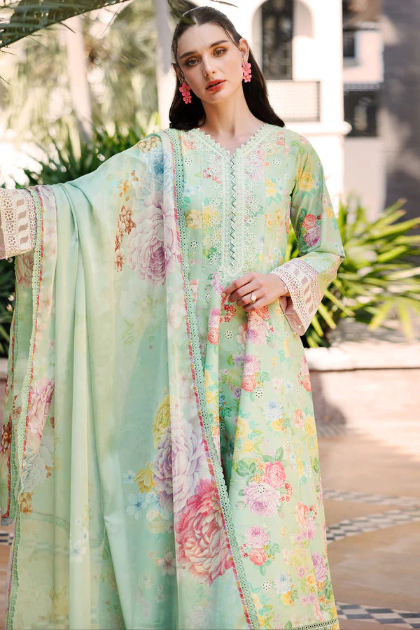 Unstitched 3Pc Embroidered Lawn Dress Mint Dew Farasha Aurea - Image 4
