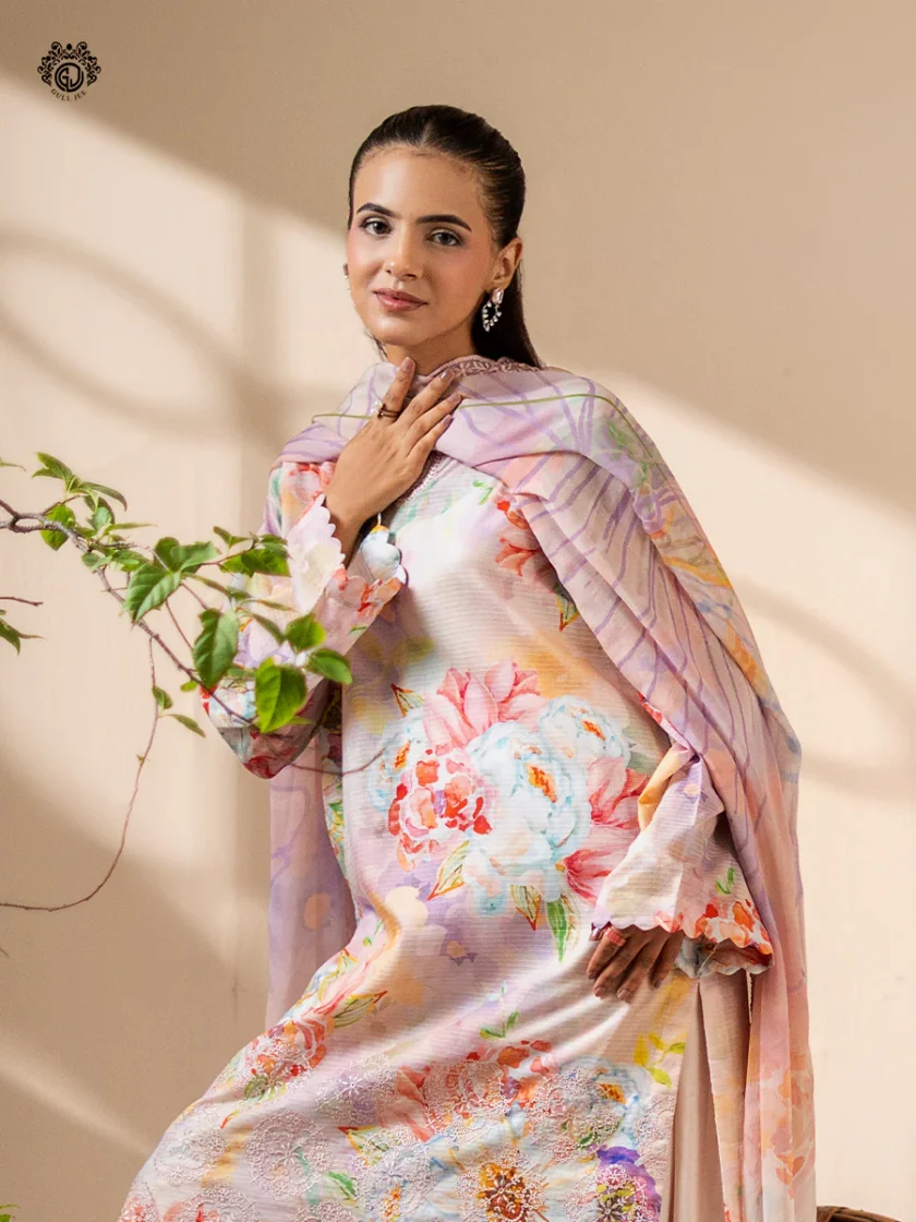 Unstitched 3Pc Printed Embroidered Lawn Dress Rang Pasand by GullJee RP152 - Image 2