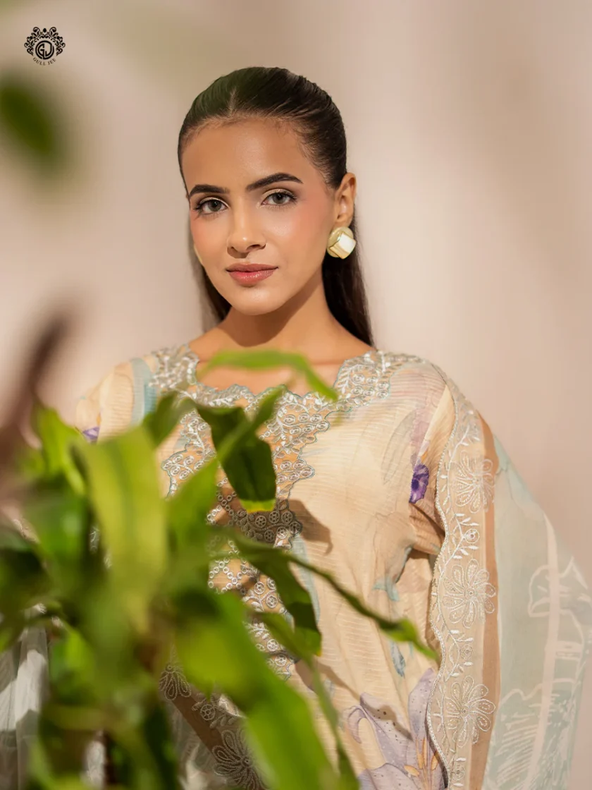 Unstitched 3Pc Printed Embroidered Lawn Dress Rang Pasand by GullJee RP153 - Image 2
