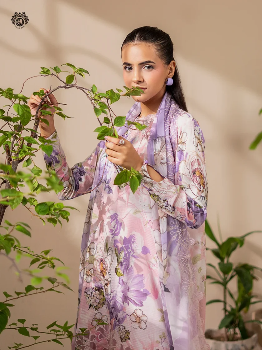 Unstitched 3Pc Printed Embroidered Lawn Dress Rang Pasand by GullJee RP155 - Image 2
