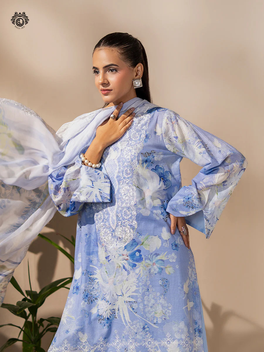Unstitched 3Pc Printed Embroidered Lawn Rang Pasand Dress by GullJee RP156 - Image 2
