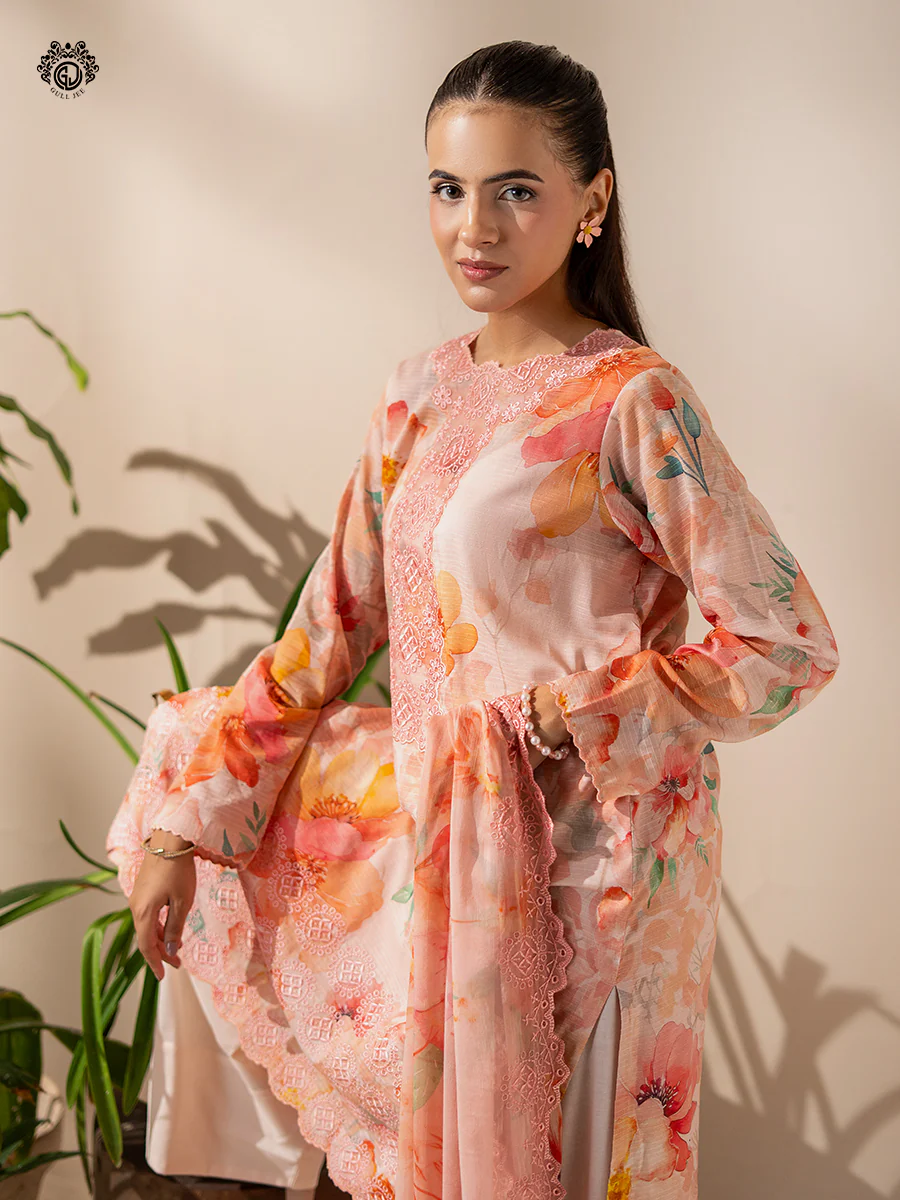 Unstitched 3Pc Printed Embroidered Lawn Dress Rang Pasand by GullJee RP157 - Image 2