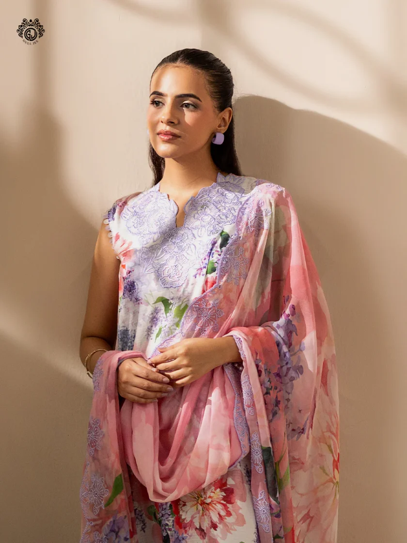 Unstitched 3Pc Printed Embroidered Lawn Dress Rang Pasand by GullJee RP158 - Image 2