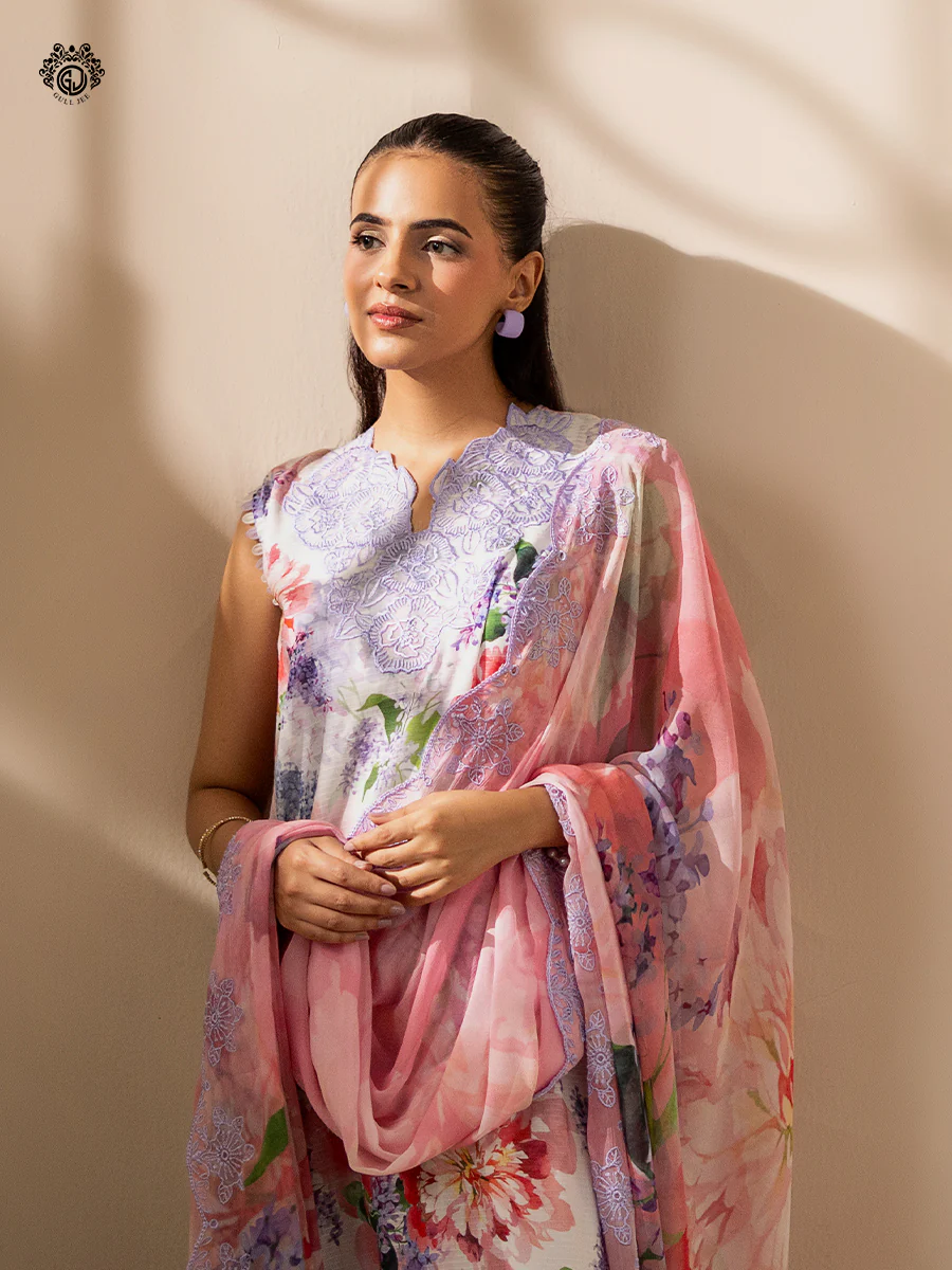 Unstitched 3Pc Printed Embroidered Lawn Dress Rang Pasand by GullJee RP158 - Image 2