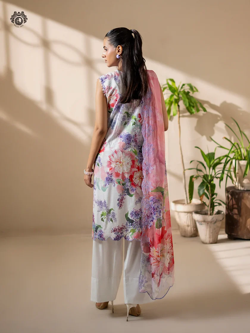 Unstitched 3Pc Printed Embroidered Lawn Dress Rang Pasand by GullJee RP158 - Image 3
