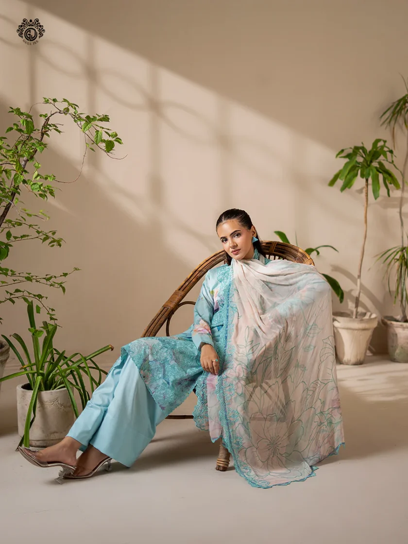 Unstitched 3Pc Printed Embroidered Lawn Dress Rang Pasand by GullJee RP159 - Image 2