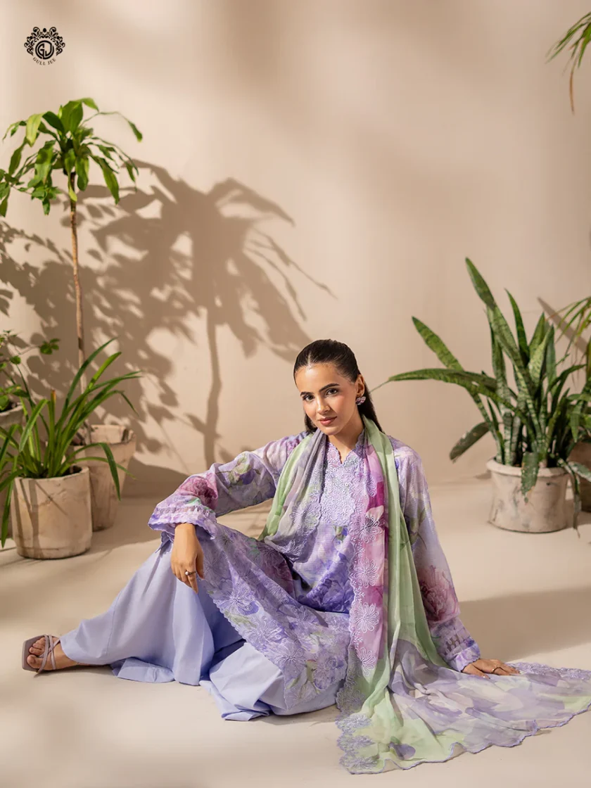 Unstitched 3Pc Printed Embroidered Lawn Dress Rang Pasand by GullJee RP1510 - Image 2