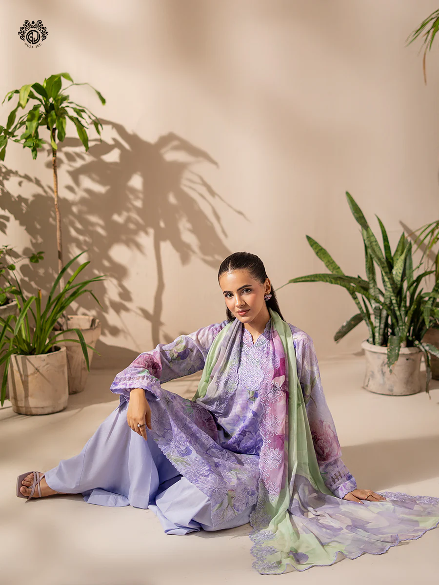 Unstitched 3Pc Printed Embroidered Lawn Dress Rang Pasand by GullJee RP1510 - Image 2