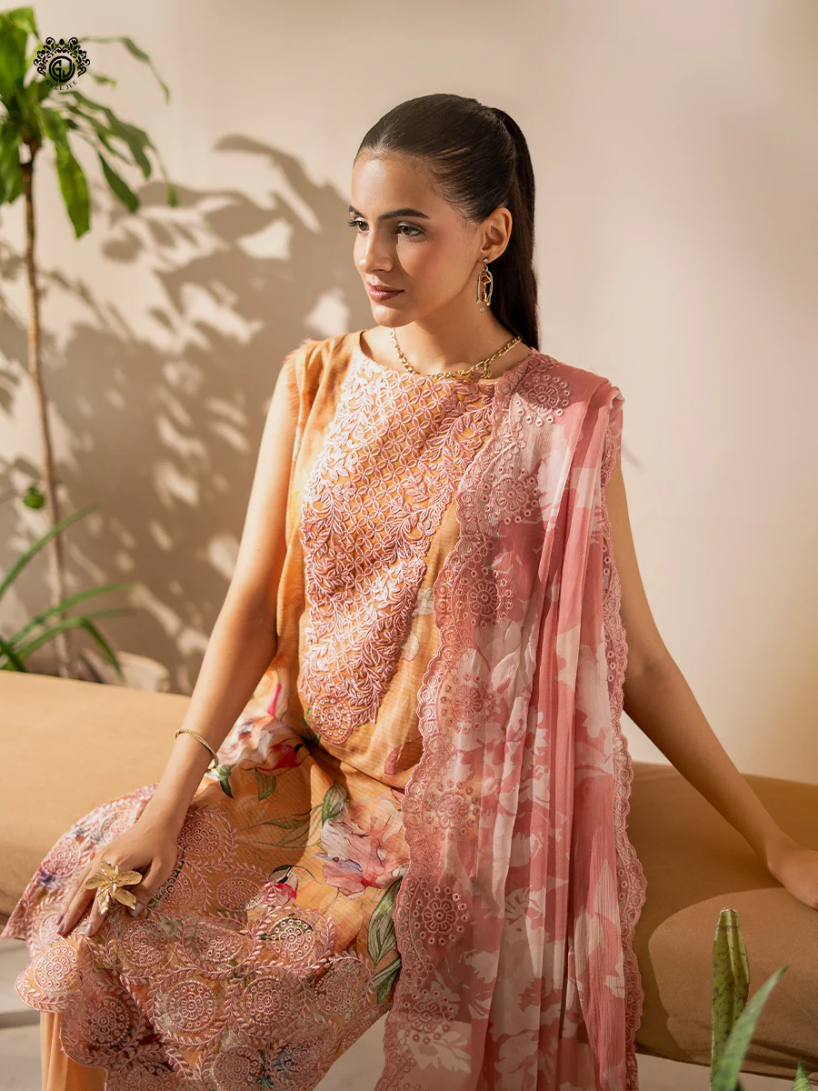Unstitched 3Pc Printed Embroidered Lawn Dress Rang Pasand by GullJee RP1511 - Image 2