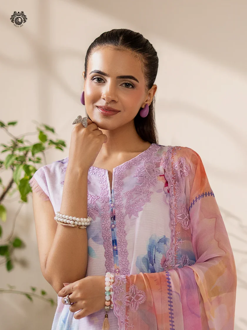 Unstitched 3Pc Printed Embroidered Lawn Dress Rang Pasand by GullJee RP1512 - Image 2