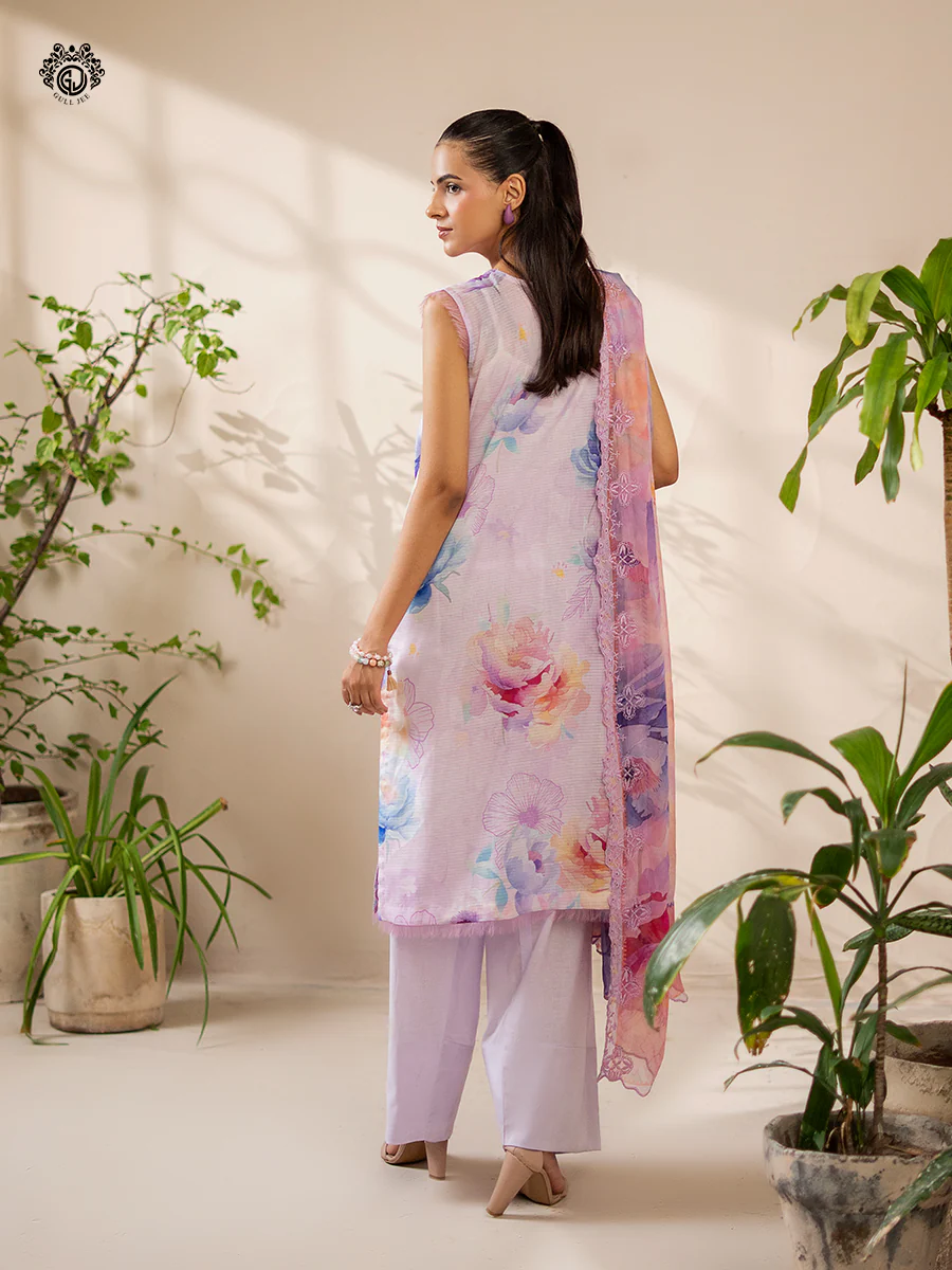 Unstitched 3Pc Printed Embroidered Lawn Dress Rang Pasand by GullJee RP1512 - Image 3