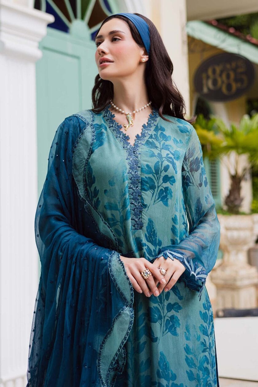 Unstitched 4Pc Embroidered Chiffon Dress Nureh Ballerina Formals NU2 - 186 - Image 2
