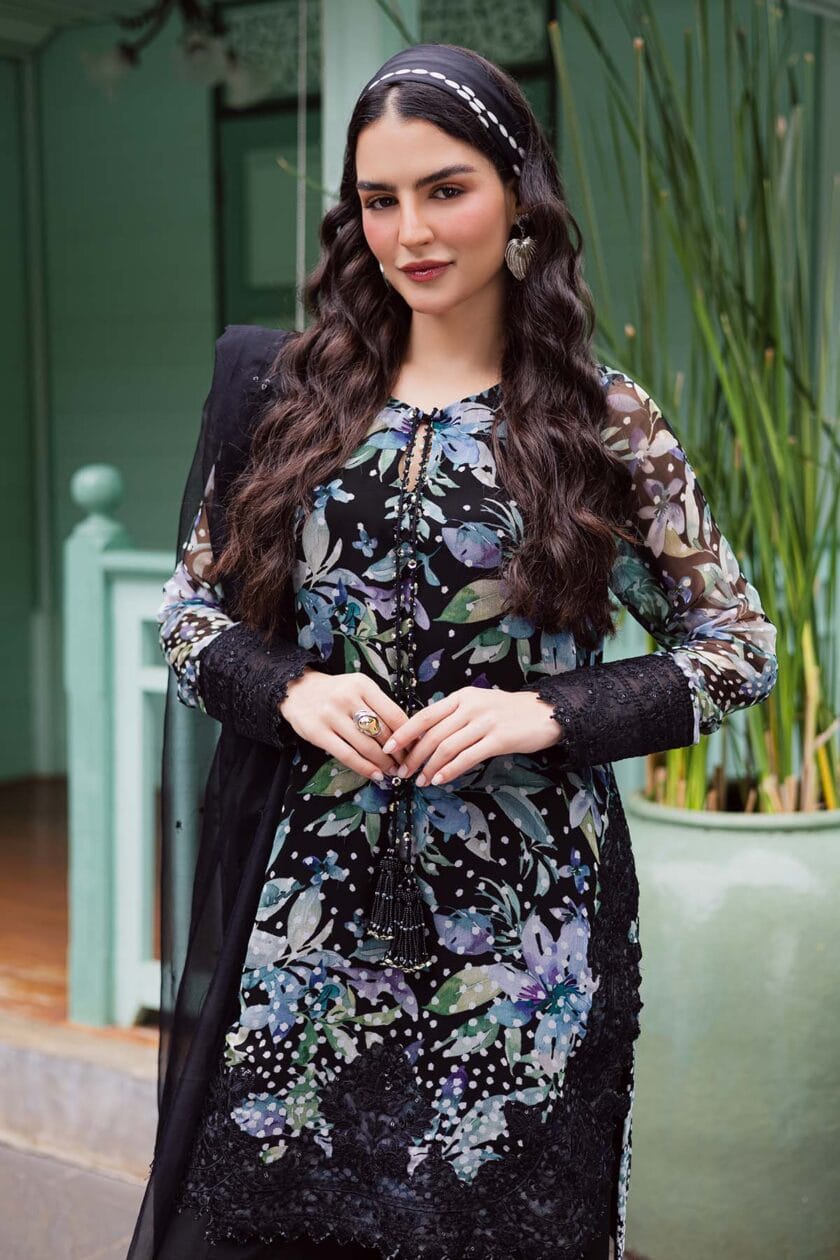 Unstitched 4Pc Embroidered Chiffon Dress Nureh Ballerina Formals NU2 - 187 - Image 3