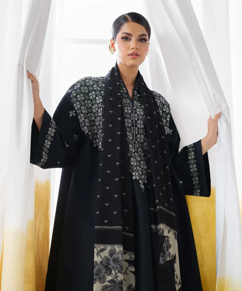 Unstitched 3Pc Embroidered Black Dobby Dress by Sapphire - Image 2