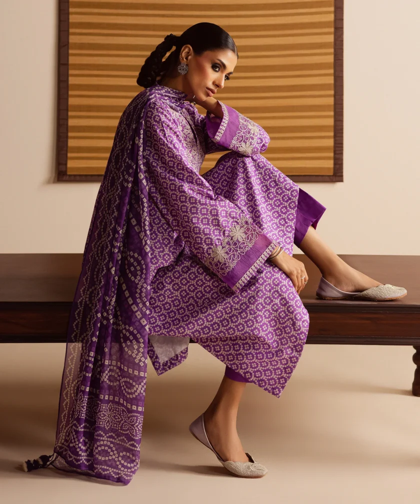 Unstitched 3Pc Embroidered Purple Dobby Dress by Sapphire - Image 2