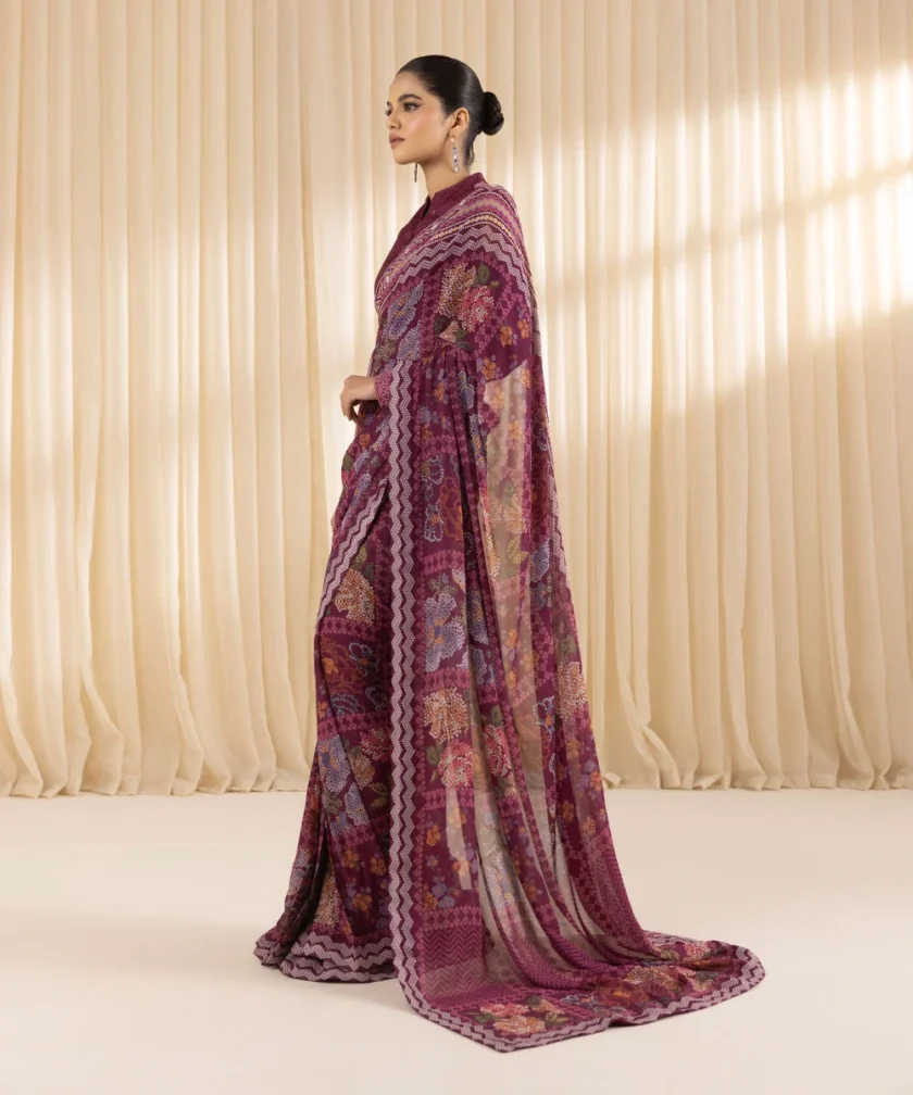 Unstitched Embroidered Chiffon Saree by Sapphire - Image 4