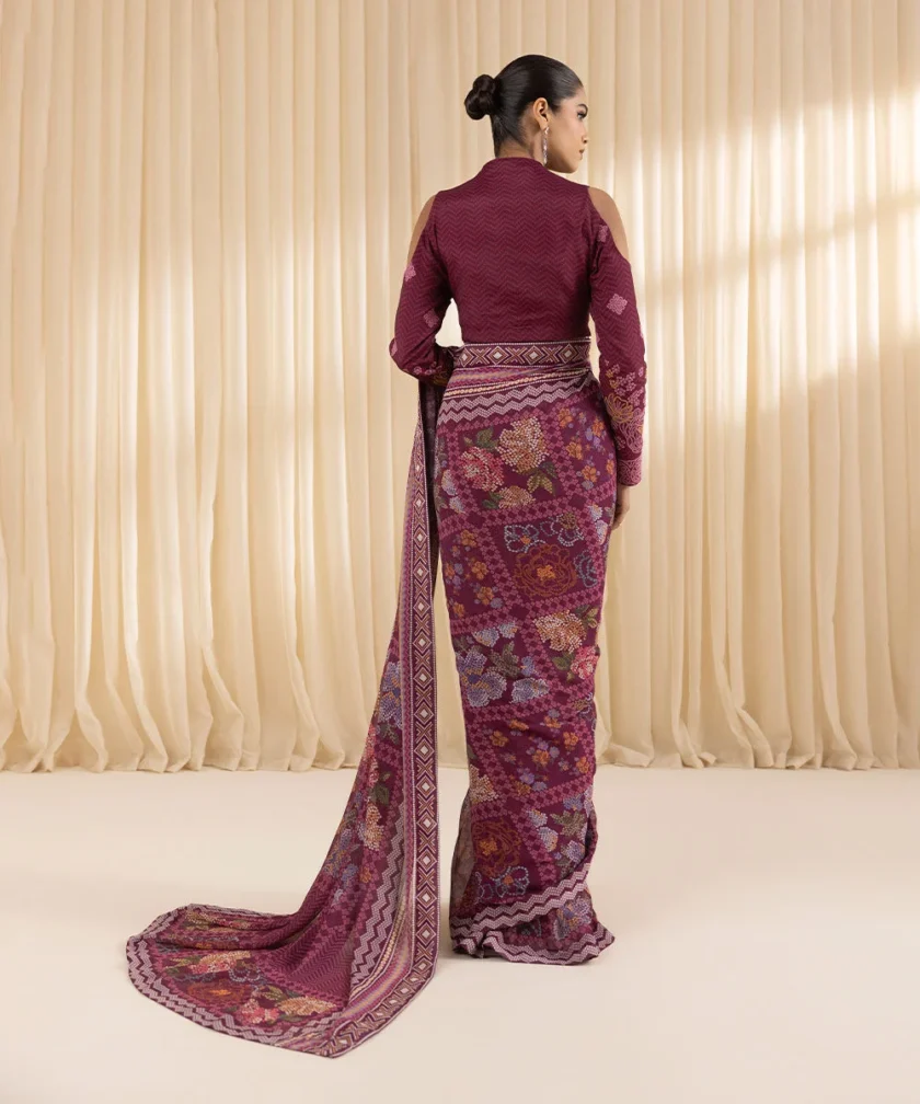 Unstitched Embroidered Chiffon Saree by Sapphire - Image 5