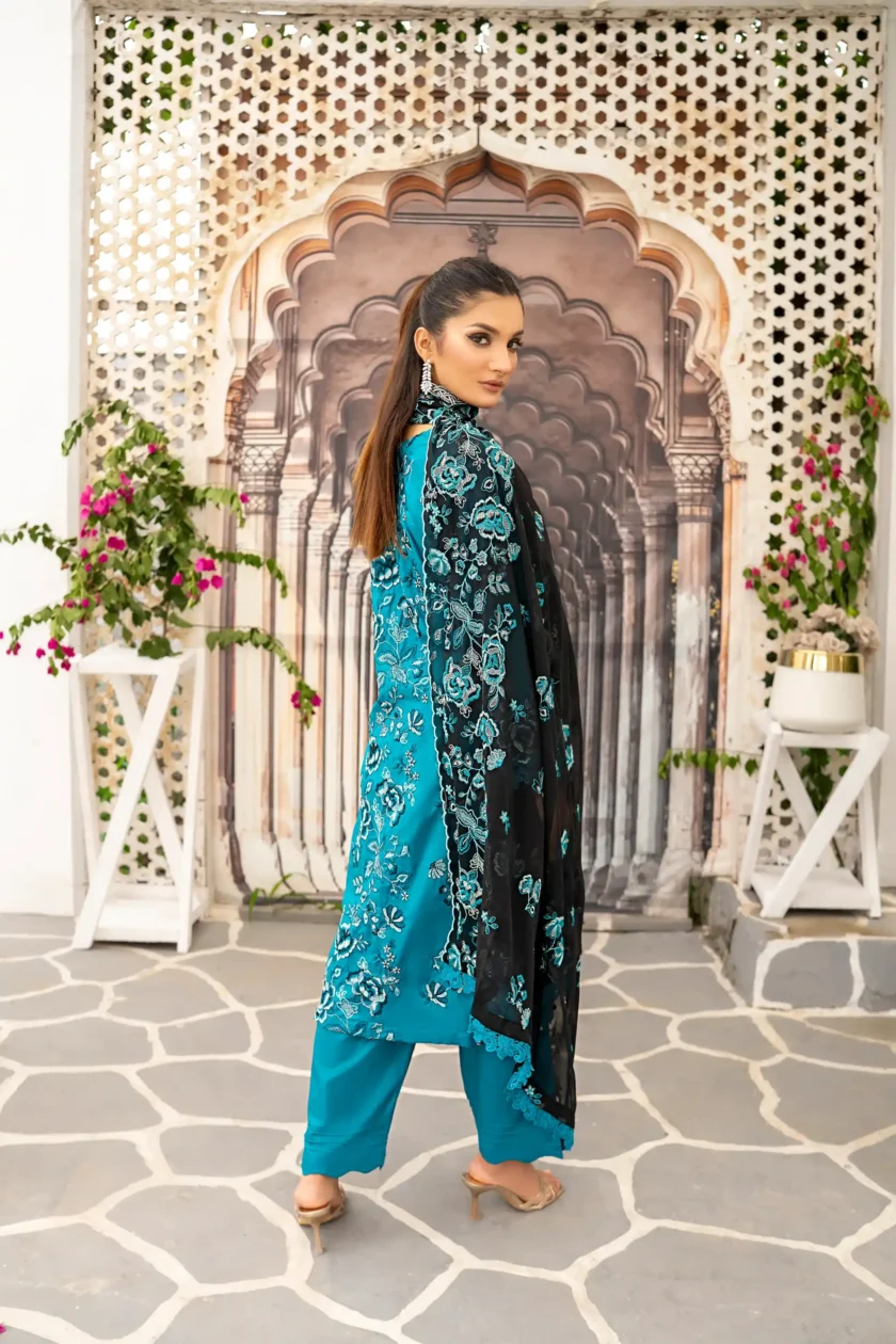 Unstitched 3PC Lawn Dress Aabroo-e-Sham by Zainab Fazlani - Image 3