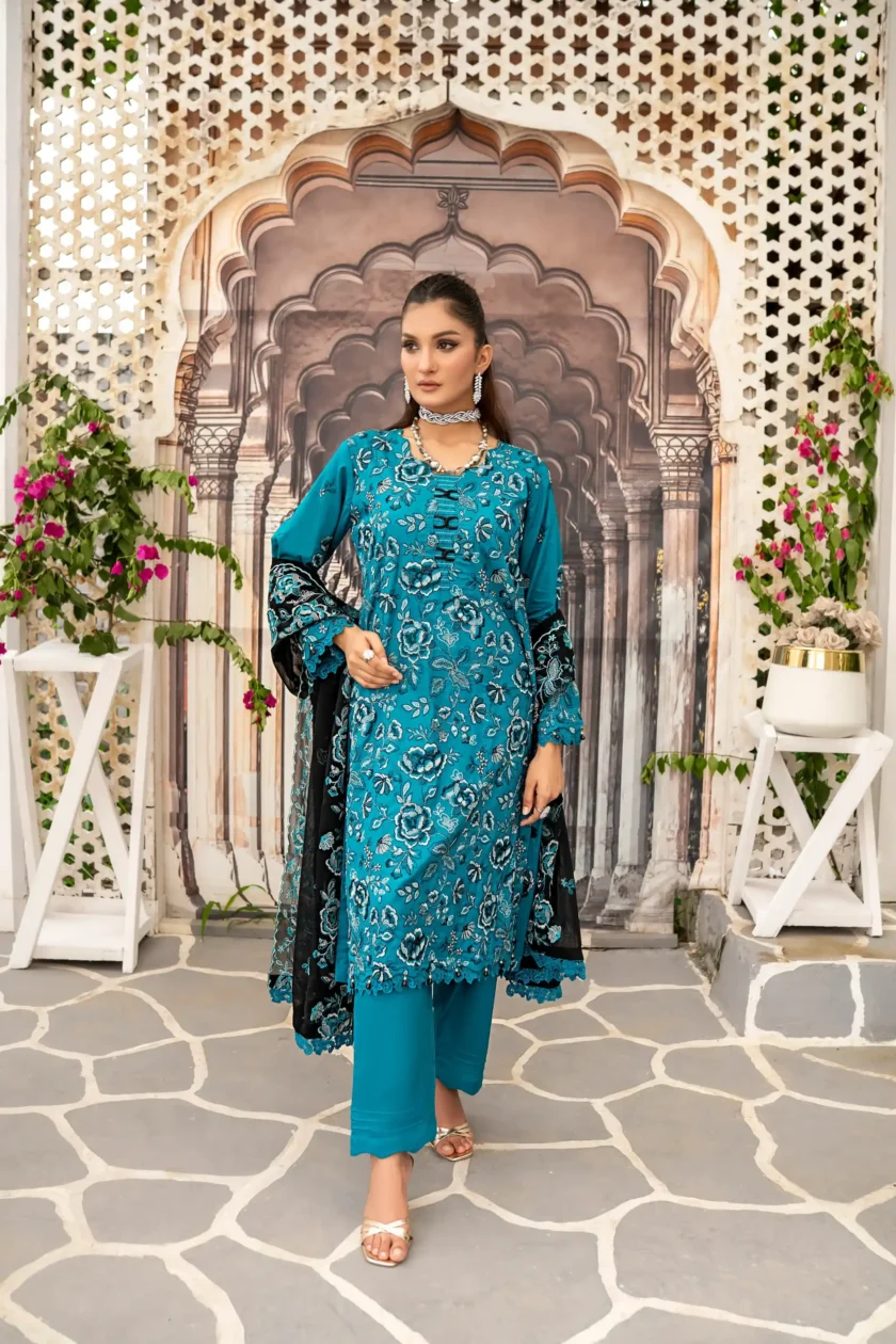 Unstitched 3PC Lawn Dress Aabroo-e-Sham by Zainab Fazlani - Image 2