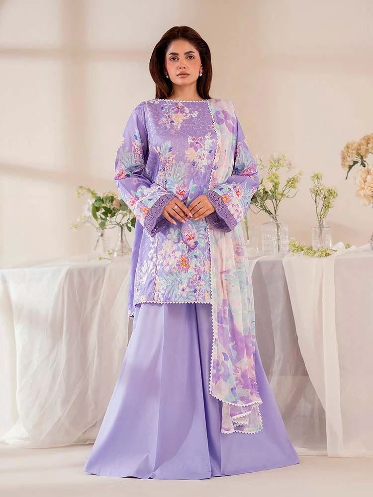 Unstitched 3Pc Chickenkari Printed Lawn Dress Binaas Chikankari 202